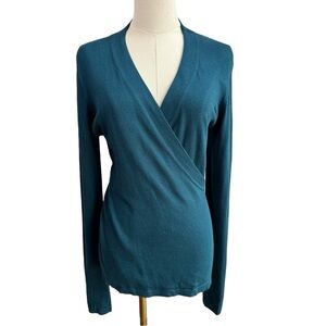 Zilch Soft Wrap Front Sweater Sz M Turquoise Green Blue Long Sleeve Bamboo Top